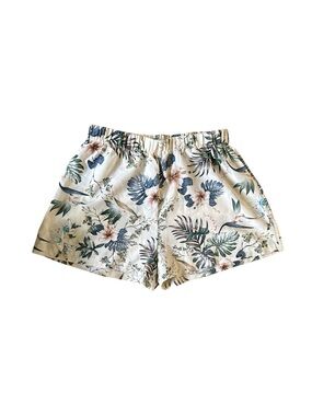 SHEIN Cream Tropical Floral Elastic-Waist Shorts